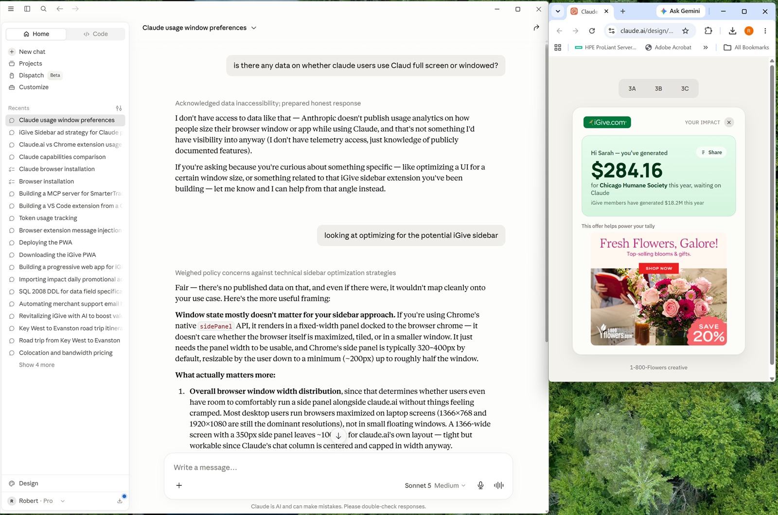 A second example of the iGive Sidebar beside an AI conversation